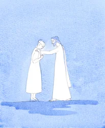 Independentemente das dificuldades que os cônjuges encontrem, continua a ser a vontade de Cristo que eles mantenham os votos que fizeram, quando cada um prometeu amar e honrar o outro "para o bem e para o mal" - com a ajuda de Deus, 2005 (aguarela sobre pa