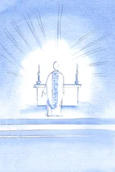 Na festa da Visitação, apareceu Cristo, trazendo uma casula dourada em homenagem a Sua Santa Mãe Maria, 2002 (w - c no papel)