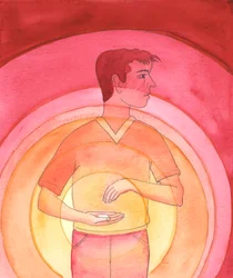 Algumas pessoas tratam a Sagrada Hóstia como se fosse apenas um pedaço de pão e não o próprio Cristo connosco em forma sacramental sob a aparência de pão, 2005 (aguarela sobre papel)