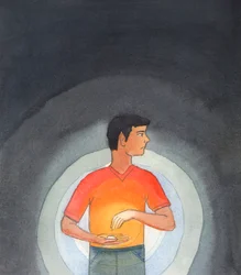 Algumas pessoas tratam a Sagrada Hóstia como se fosse apenas um pedaço de pão e não o próprio Cristo connosco em forma sacramental sob a aparência de pão, 2005 (aguarela sobre papel)