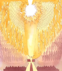 O Senhor quer que todos nós saibamos que quando rezamos por Cristo e com Cristo no Santo Sacrifício da Missa, rezamos ao Pai, no Espírito, entre os Santos, os Anjos e as Almas Santas, 2005 (aguarela sobre papel)