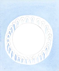 As Três Pessoas Divinas estão unidas e ativas na unidade da Divindade, como se circulando em comunhão incessante, 2003 (w - c no papel)