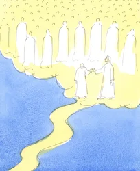 A bem-aventurada alma que perseverou até o fim, no amor a Cristo e ao próximo, é conduzida pela mão de Cristo, ao encontro dos amigos celestiais que estão reunidos para recebê-la em sua companhia, 2004