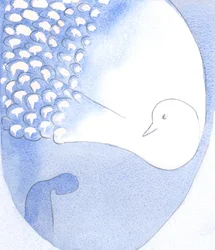 O Espírito Santo - visto como um belo pássaro com deslumbrantes penas brancas - está presente e agindo em nós, 2001 (w - c no papel)
