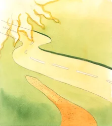 A nova estrada que está a ser feita representa a estrada nunca antes percorrida pelo casal que agora se tornou um casal unido por Deus, 2005 (aguarela sobre papel)