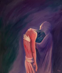 A Virgem Maria dolorosa segura o seu Filho Jesus após a sua morte, com o coração trespassado pela dor, mas cheia de fé, 2000 (óleo sobre tábua)