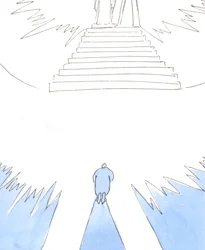 A alma que está pronta para entrar no Céu, depois do Purgatório e não logo após a morte, se ajoelha em reverência diante da Divindade e espera que Cristo e Nossa Senhora a conduzam ao coração do Pai., 2004 (w - co