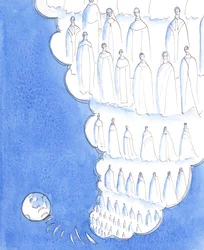 Depois, o Senhor levou a minha alma como que às alturas do Céu, para me mostrar que, nessa perspetiva, a Terra é muito pequena e a vida terrena muito breve, 2005 (aguarela sobre papel)
