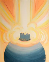 Por meio de Cristo, a luz do Céu nos envolve em cada missa de 2000 (óleo a bordo)