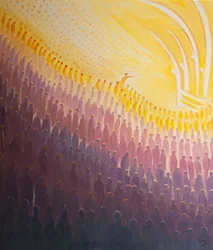 Através de nossas orações, as Almas Santas do Purgatório recebem consolo e ajuda, e se aproximam do Céu, 2000 (óleo a bordo)