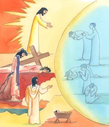 Através da oração, especialmente através do ciclo da oração litúrgica da Igreja, podemos entrar nos Mistérios da vida terrena de Cristo, 2005 (aguarela sobre papel)