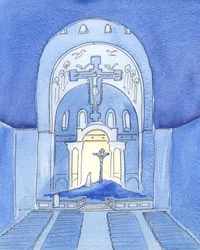 O tempo e o espaço parecem desaparecer na missa, após a consagração, 2004 (w - c no papel)