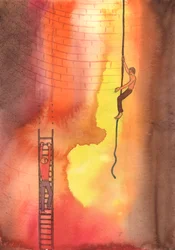 Interceder por alguém preso em um pecado grave é como estender a mão para um homem preso em uma escada quebrada, com apenas o Inferno abaixo., 2004 (w - c no papel)