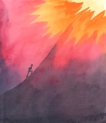 Viver como um católico fiel, em circunstâncias difíceis, é como escalar uma enorme montanha, sabendo que uma grande receção aguarda os alpinistas no cume, 2005 (aguarela sobre papel)