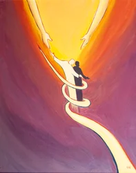 Unidos com Cristo em oração, somos elevados pelo Seu Espírito ao abraço do Pai, 2000 (óleo a bordo)