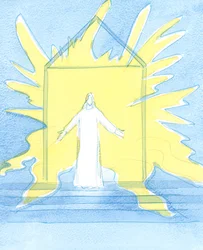 Podemos encontrar Cristo no tabernáculo. É como se a luz do Céu brilhasse atrás dEle, enquanto Ele nos escuta e derrama suas graças sobre nós., 2003 (w - c on paper)