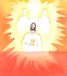 Quando Cristo estava no Cenáculo, a rezar antes da Sua Paixão, estava a rezar no Espírito Santo ao Seu Pai Celestial, 2005 (aguarela sobre papel)