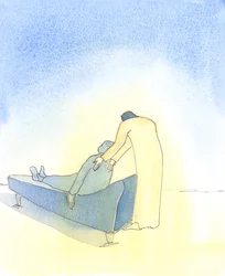 Quando estamos doentes, e Cristo vem a nós na Sagrada Comunhão, é como se Ele insistisse em nos ajudar a deitar no sofá, 2003 (w - c no papel)