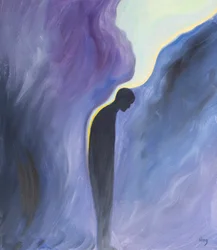 Quando pedimos a Nossa Senhora para rezar pelas almas do Purgatório, ela o faz, e a graça purificadora de Deus é derramada sobre elas como um bálsamo calmante, 2001 (óleo a bordo)