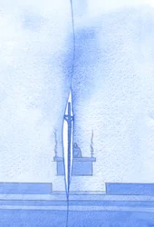 Quando oferecemos o Santo Sacrifício da Missa, uma separação aparece no Tecido de tempo e nós tocamos o momento da morte de Cristo no Calvário, 2002 (w - c no papel)