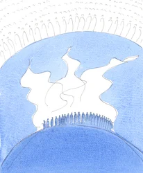 Sempre que a Igreja na terra reza o Credo com fé e fervor, os Santos e os Anjos, com a Santíssima Trindade, rejubilam ao verem na terra um tal fulgor de amor e de fé, 2004 (aguarela sobre papel)