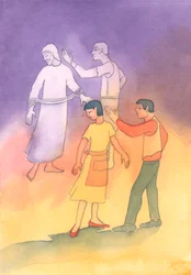 Quem amaldiçoa, bate, abandona ou "destrói" um cônjuge está a amaldiçoar Cristo na sua Paixão, 2003 (aguarela sobre papel)
