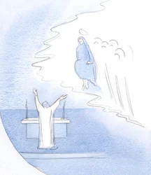Com que alegria Cristo (no altar) louva a Sua Mãe, admirando a Sua pessoa e o trabalho de toda a sua vida., 2001 (w - c no papel)