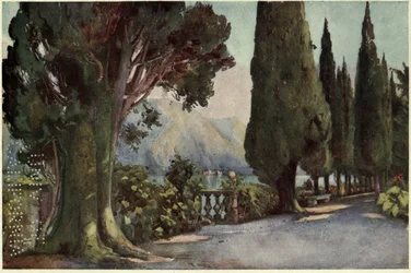 Cypress Avenue, Villa del Pizzo, Lago di Como, ilustração de 