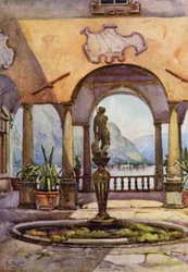 A Loggia, Villa Pliniana, Lago de Como (lito colorido)