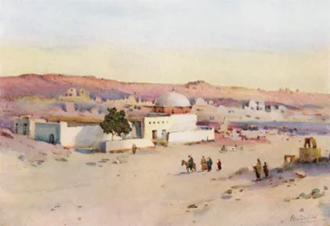 A estrada de Assuan a Shellal (lito colorido)
