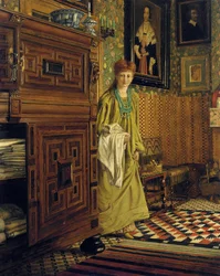Retrato de Laura, Lady Alma-Tadema, provavelmente entrando no quarto holandês da Townshend House, Regent&39;s Park, 1873
