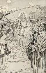 Cada seta superou sua cabeça, ilustração de &39;Mitos de muitas terras&39;, publicado em 1912