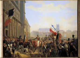 Revolução de Julho de 1830: Louis Philippe, Duque de Orleans (que se tornou Rei da França Louis Philippe 1er) (1773-1850), Tenente-General do Reino chegou à Câmara Municipal de Paris, em 31 de julho de 1830
