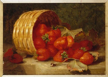 Morangos em uma cesta de vime em uma borda, 1895