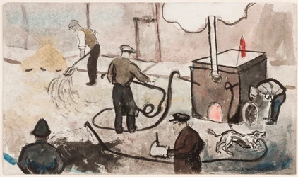 Londres: East End street works, c.1935 (tinta e aguarela sobre papel)