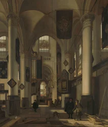 Interior de uma igreja gótica protestante com motivos do Oude e Nieuwe Kerk em Amsterdã