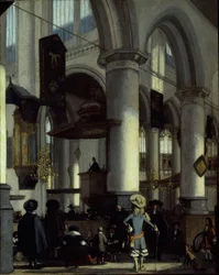 Interior do Oude Kerk, Delft, c.1680 (óleo sobre painel)