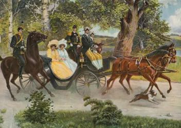 Margaret de Connaught com Gustaf VI Adolf e o Príncipe Wilhelm da Suécia com a sua esposa Grã-Duquesa Maria Pavlovna da Rússia, c.1914