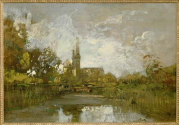 Ein ehemaliges Gebaeude der Wiener Weltausstellung im Prater - um antigo edifício da Exposição Mundial de Viena no Prater ... (pintura sobre tela)