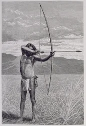 Um Veddah do Ceilão atirando com o arco, de "A História da Humanidade", Vol.III, pelo Prof. Friedrich Ratzel, 1898