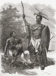 Um nativo de Ougogo, na África Central, em traje de guerra, ilustração de "O mundo nas mãos", publicado em 1878