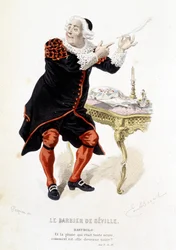 Bartholo em "Le barbier de Sevilha" - em "Oeuvres complètes de Beaumarchais", desenhos de Emile Bayard, ed. Laplace Sanchez & cie, Paris