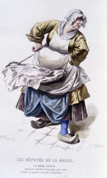 Obra completa de Beaumarchais (1732-1799) de Edouard Fournier. Desenho de Emile Bayard. Ed. Laplace, Sanchez et Cie, Paris 1876. Esta é Madre Chaplu em "The Deputies of the Hall" (Os Deputados do Salão).