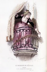 Obra completa de Beaumarchais (1732-1799) de Edouard Fournier. Desenho de Emile Bayard. Ed. Laplace, Sanchez et Cie, Paris 1876. Esta é Rosine em "O Barbeiro de Sevilha".
