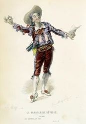 Figaro em "Le barbier de Sevilha" nas "Oeuvres complete de Beaumarchais", ed. Laplace Sanchez & cie, Paris