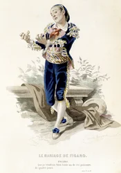 Figaro em "Le mariage de Figaro" - em "Oeuvres complètes de Beaumarchais", desenhos de Emile Bayard, ed. Laplace Sanchez & cie, Paris