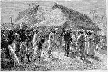 Encontro entre Sir Henry Morton Stanley (1841-1904) e David Livingstone (1813-1873), em "Le Tour du Monde".