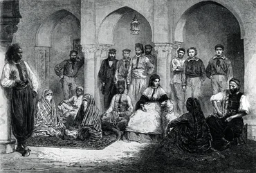 Miss Tinne com sua equipe da Casa, Argel, ilustração de &39;Le Tour du Monde&39;, 1871