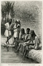 Homens e mulheres negros do Saara, nas margens do Oued Rir. Gravura de E. Bayard para ilustrar O Saara argelino, de V. Largeau, 1874-1878, publicada em Le Tour du monde sob a direção de Édouard Charton (1807-1890)