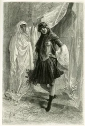 Retrato de Ziba Khanoum, princesa persa. Gravura de E.Bayard, após uma fotografia, para ilustrar a história "Persia, Chaldee e Susiane" em 1881-1882, de Jane Dieulafoy (nee Magre